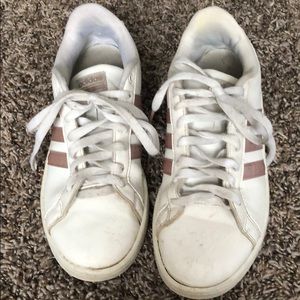 Rose gold Adidas cloud foam shoes